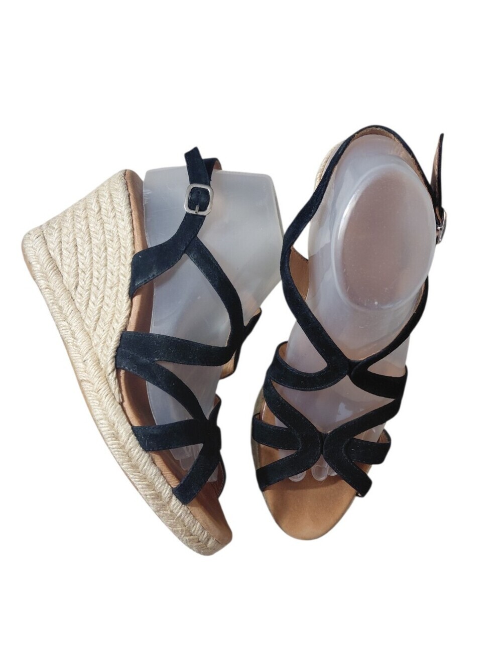 Eric Michael Lindsay Black Strappy Espadrille Wedge Sandals Size 10